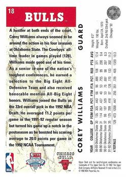1992-93 Upper Deck #18 Corey Williams Back