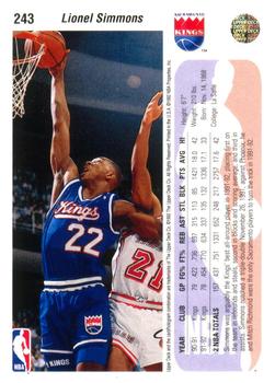 1992-93 Upper Deck #243 Lionel Simmons Back