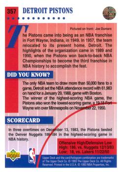 1992-93 Upper Deck #357 Detroit Pistons Back
