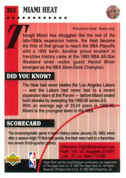 1992-93 Upper Deck #363 Miami Heat Back
