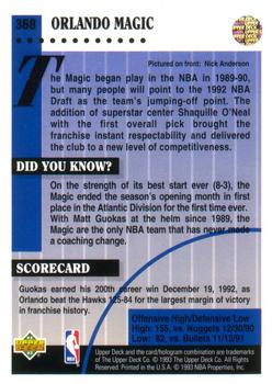 1992-93 Upper Deck #368 Orlando Magic Back