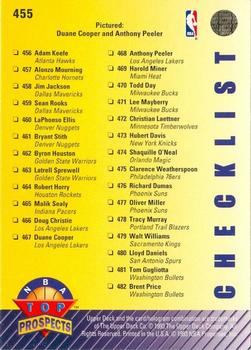 1992-93 Upper Deck #455 NBA Top Prospects Checklist (Duane Cooper / Anthony Peeler) Back