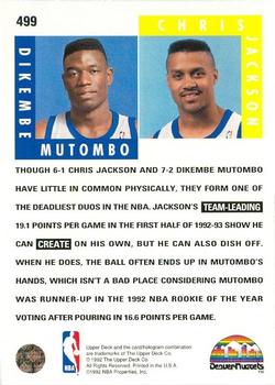 1992-93 Upper Deck #499 Dikembe Mutombo / Chris Jackson Back