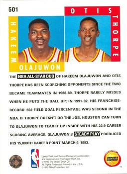 1992-93 Upper Deck #501 Hakeem Olajuwon / Otis Thorpe Back