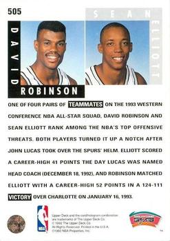 1992-93 Upper Deck #505 David Robinson / Sean Elliott Back