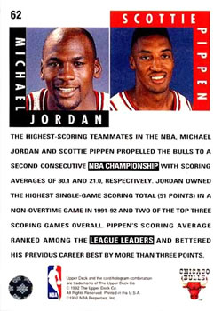 1992-93 Upper Deck #62 Michael Jordan / Scottie Pippen Back