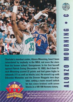 1992-93 Upper Deck #457 Alonzo Mourning Back