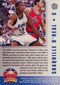 1992-93 Upper Deck #474 Shaquille O'Neal Back