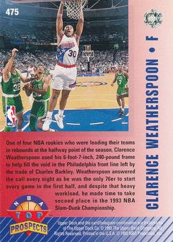 1992-93 Upper Deck #475 Clarence Weatherspoon Back