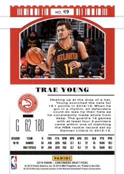 2019 Panini Contenders Draft Picks - Draft Ticket Blue Foil #49 Trae Young Back