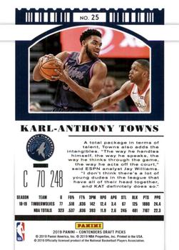 2019 Panini Contenders Draft Picks - Draft Ticket Red Foil #25 Karl-Anthony Towns Back
