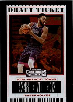 2019 Panini Contenders Draft Picks - Draft Ticket Red Foil #25 Karl-Anthony Towns Front