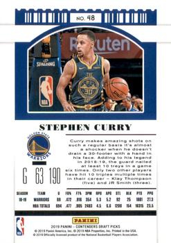 2019 Panini Contenders Draft Picks - Draft Ticket Red Foil #48 Stephen Curry Back