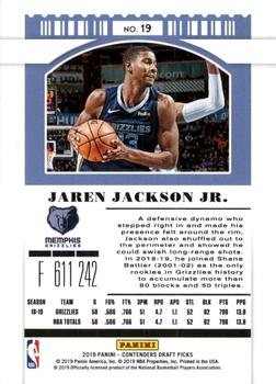 2019 Panini Contenders Draft Picks - Draft Ticket #19b Jaren Jackson Jr. Back
