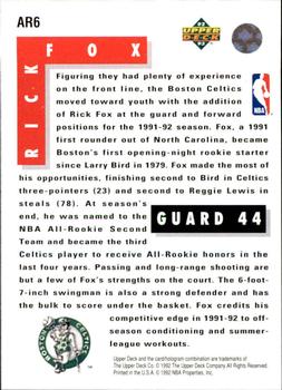 1992-93 Upper Deck - All-Rookie Team #AR6 Rick Fox Back