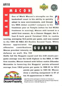 1992-93 Upper Deck - All-Rookie Team #AR10 Mark Macon Back