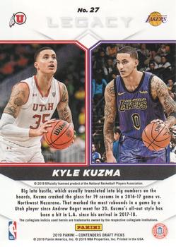 2019 Panini Contenders Draft Picks - Legacy #27 Kyle Kuzma Back