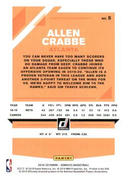 2019-20 Donruss #5 Allen Crabbe Back