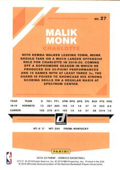 2019-20 Donruss #27 Malik Monk Back