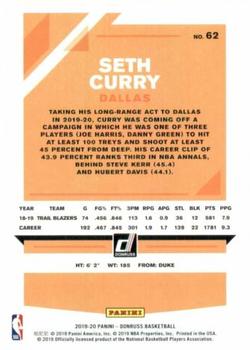 2019-20 Donruss #62 Seth Curry Back