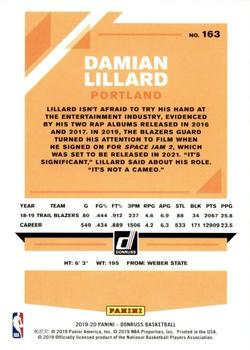2019-20 Donruss #163 Damian Lillard Back