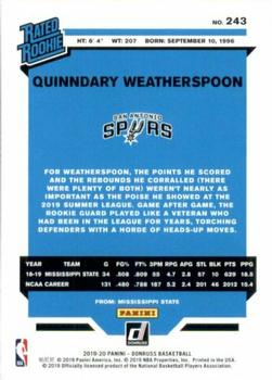 2019-20 Donruss #243 Quinndary Weatherspoon Back