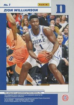 2019 Panini Contenders Draft Picks - Game Day Cracked Ice Ticket Signatures #1 Zion Williamson Back