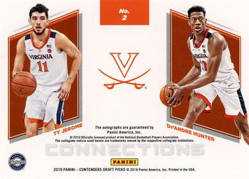 2019 Panini Contenders Draft Picks - Collegiate Connections Cracked Ice Signatures #2 De'Andre Hunter / Ty Jerome Back