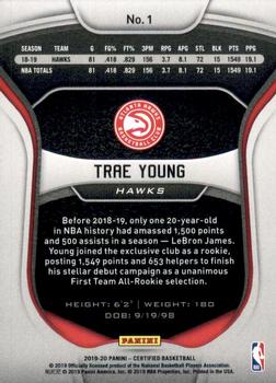 2019-20 Panini Certified #1 Trae Young Back