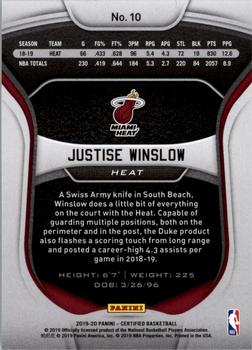 2019-20 Panini Certified #10 Justise Winslow Back