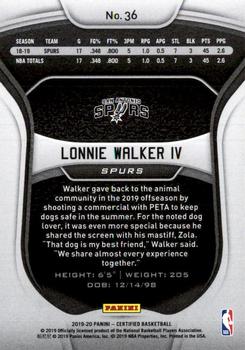 2019-20 Panini Certified #36 Lonnie Walker IV Back