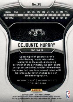 2019-20 Panini Certified #38 Dejounte Murray Back