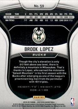2019-20 Panini Certified #59 Brook Lopez Back