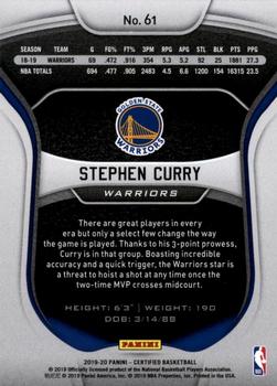 2019-20 Panini Certified #61 Stephen Curry Back