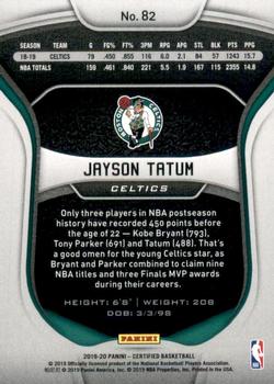 2019-20 Panini Certified #82 Jayson Tatum Back