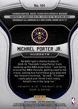 2019-20 Panini Certified #101 Michael Porter Jr. Back