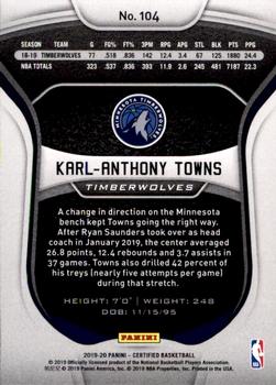 2019-20 Panini Certified #104 Karl-Anthony Towns Back