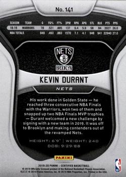 2019-20 Panini Certified #141 Kevin Durant Back