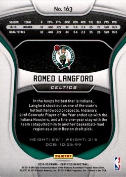 2019-20 Panini Certified #163 Romeo Langford Back