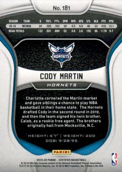 2019-20 Panini Certified #181 Cody Martin Back