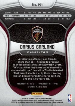 2019-20 Panini Certified #191 Darius Garland Back