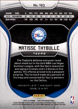 2019-20 Panini Certified #193 Matisse Thybulle Back