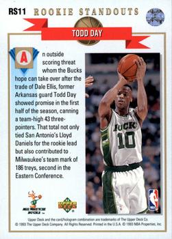 1992-93 Upper Deck - Rookie Standouts #RS11 Todd Day Back
