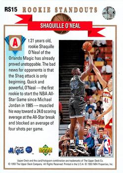 1992-93 Upper Deck - Rookie Standouts #RS15 Shaquille O'Neal Back