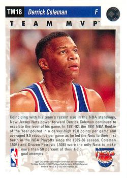 1992-93 Upper Deck - Team MVPs #TM18 Derrick Coleman Back