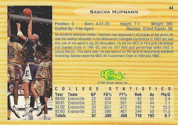 1993 Classic Draft Picks #44 Sascha Hupmann Back