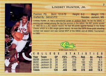 1993 Classic Draft Picks #7 Lindsey Hunter, Jr. Back