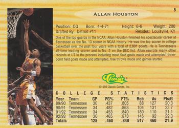 1993 Classic Draft Picks #8 Allan Houston Back