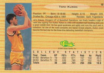 1993 Classic Draft Picks #10 Toni Kukoc Back