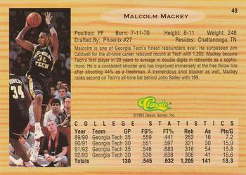1993 Classic Draft Picks #49 Malcolm Mackey Back